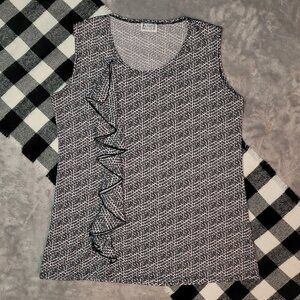 S | Vamp | Geometric Zigzag Ruffle Sleeveless Blouse